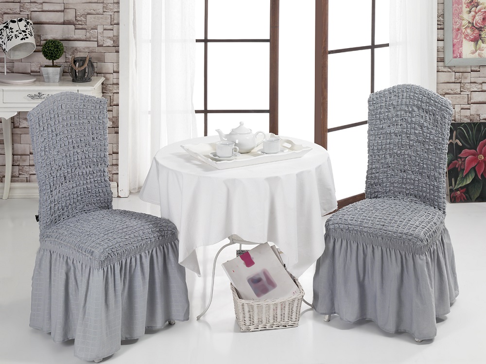 Чехлы на стулья "Карна" с юбкой серый (2 шт)