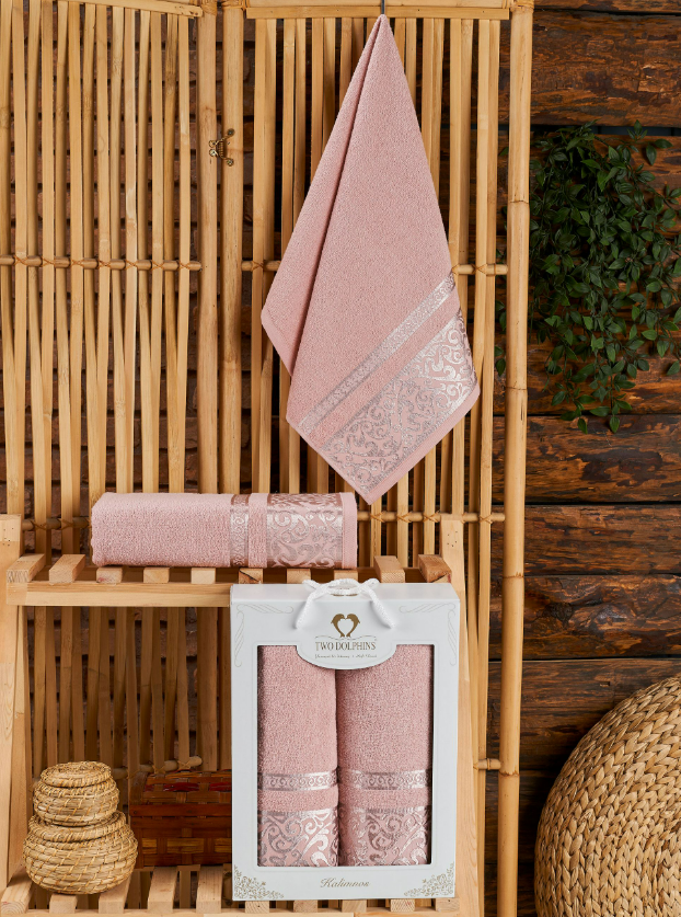 Комплект махровых полотенец Мерзука (50х90 см-1, 70х140 см-1) узор 1 персик