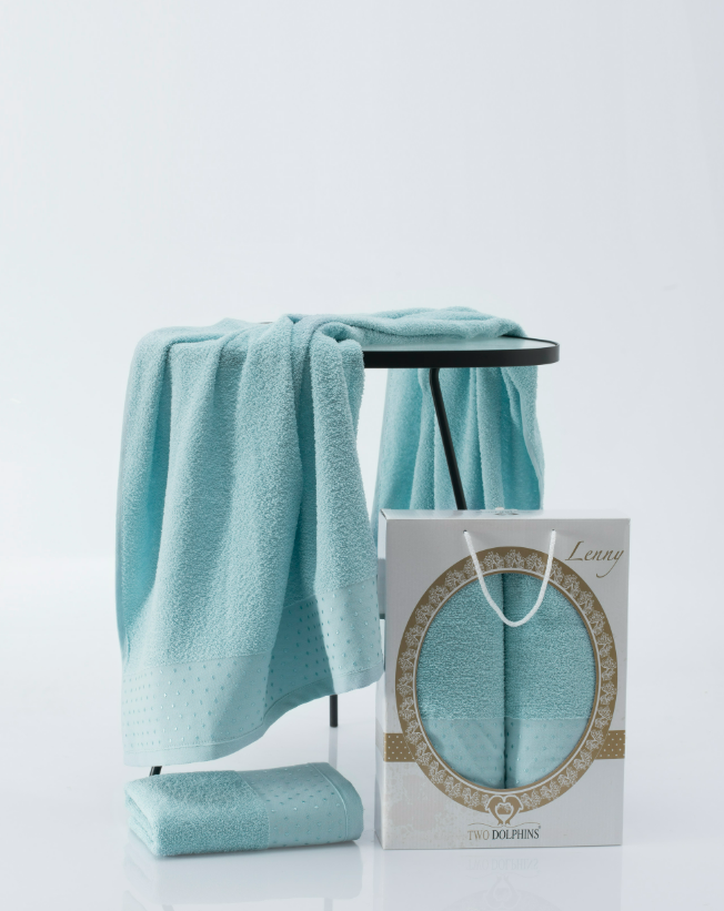 Комплект махровых полотенец Мерзука (50х90 см-1, 70х140 см-1) точки бирюза