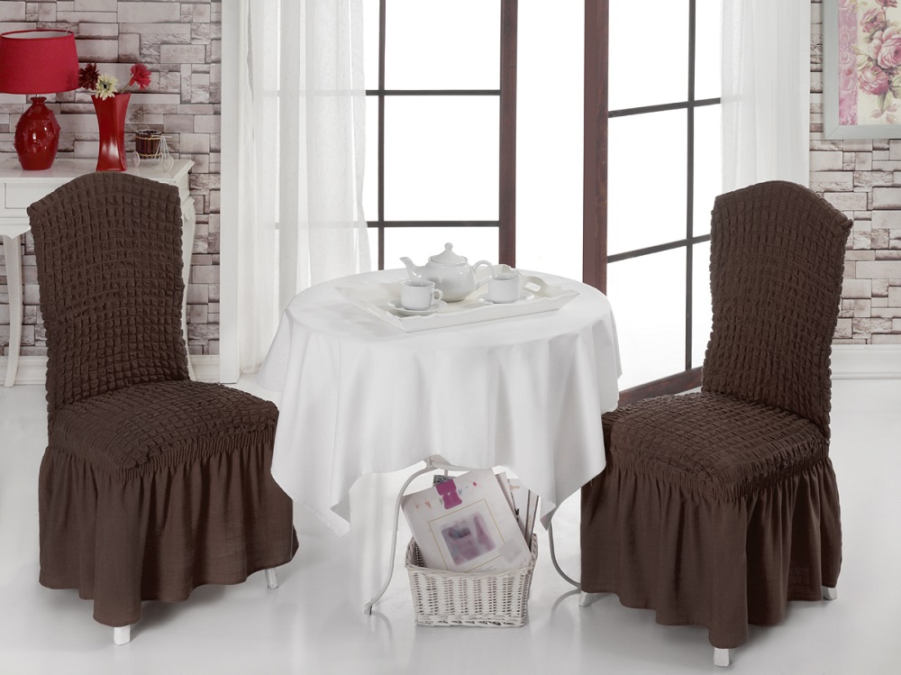 Чехлы на стулья "Карна" с юбкой коричневый (2 шт)