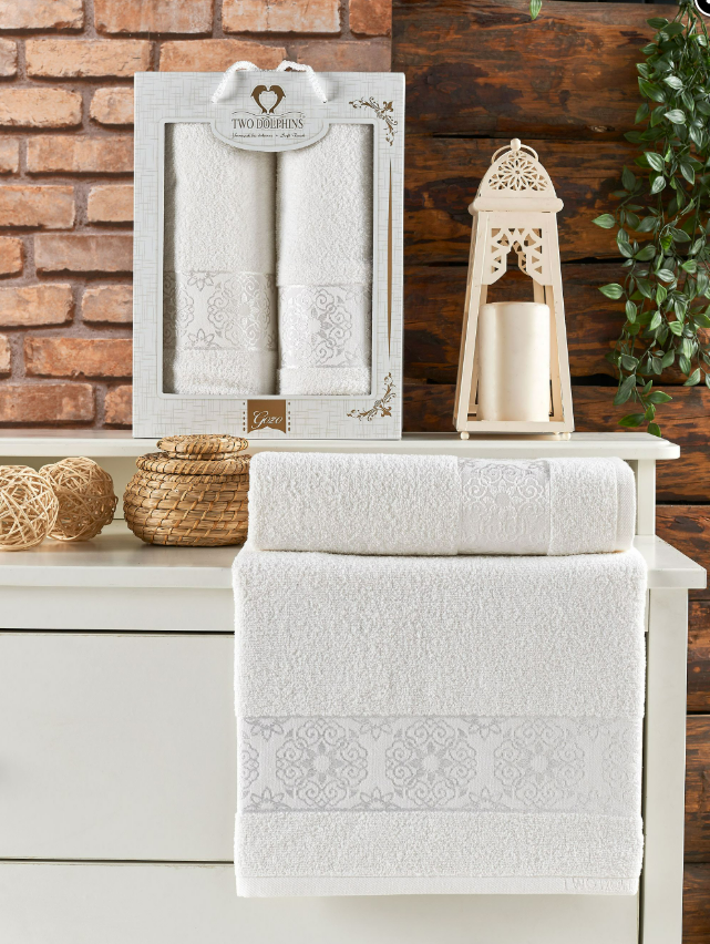 Комплект махровых полотенец Мерзука (50х90 см-1, 70х140 см-1) узор 3 шампань