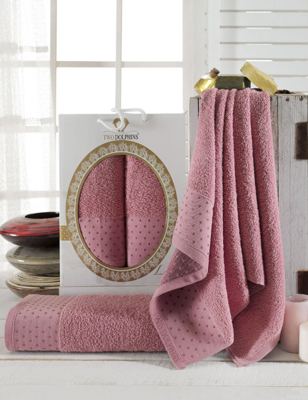 Комплект махровых полотенец Мерзука (50х90 см-1, 70х140 см-1) точки брусничный