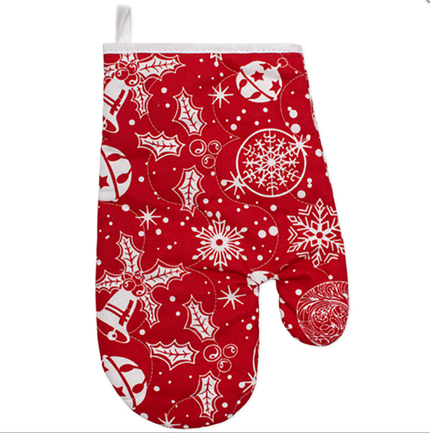 Прихватка Традиция Рукавица НГ стеганная снежинки красные
