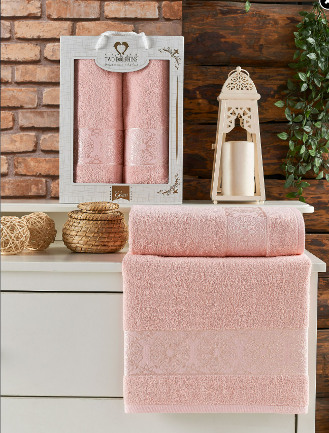 Комплект махровых полотенец Мерзука (50х90 см-1, 70х140 см-1) узор 3 пудра