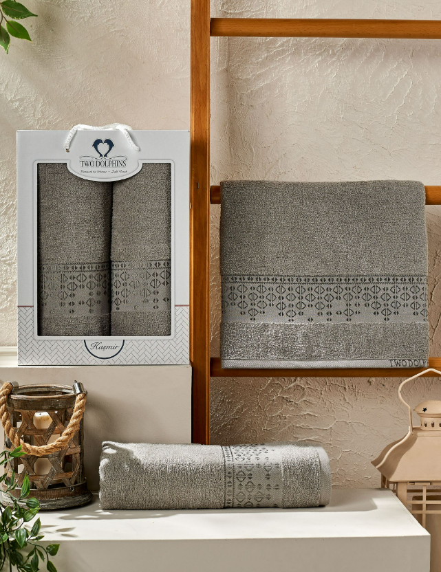 Комплект махровых полотенец Мерзука (50х90 см-1, 70х140 см-1) узор 2 серый