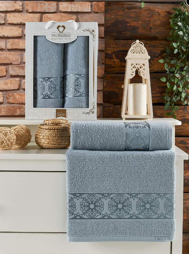 Комплект махровых полотенец Мерзука (50х90 см-1, 70х140 см-1) узор 3 серый