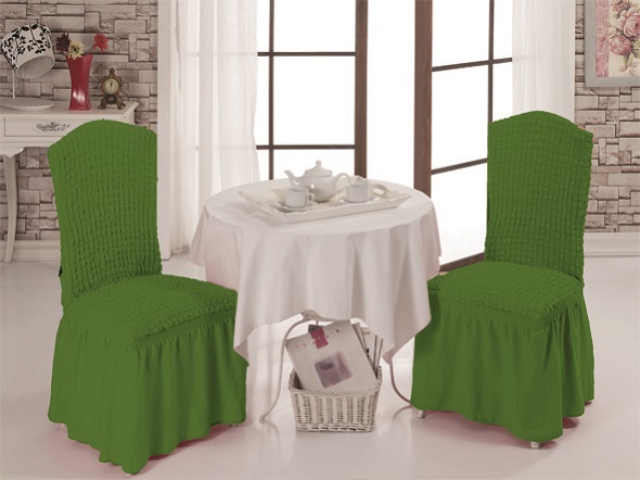 Чехлы на стулья "Карна" с юбкой зелень (2 шт)