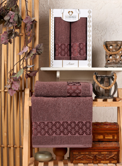 Комплект махровых полотенец Мерзука (50х90 см-1, 70х140 см-1) ромбы коричневый