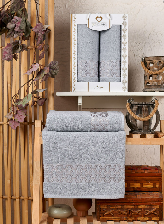 Комплект махровых полотенец Мерзука (50х90 см-1, 70х140 см-1) ромбы серый