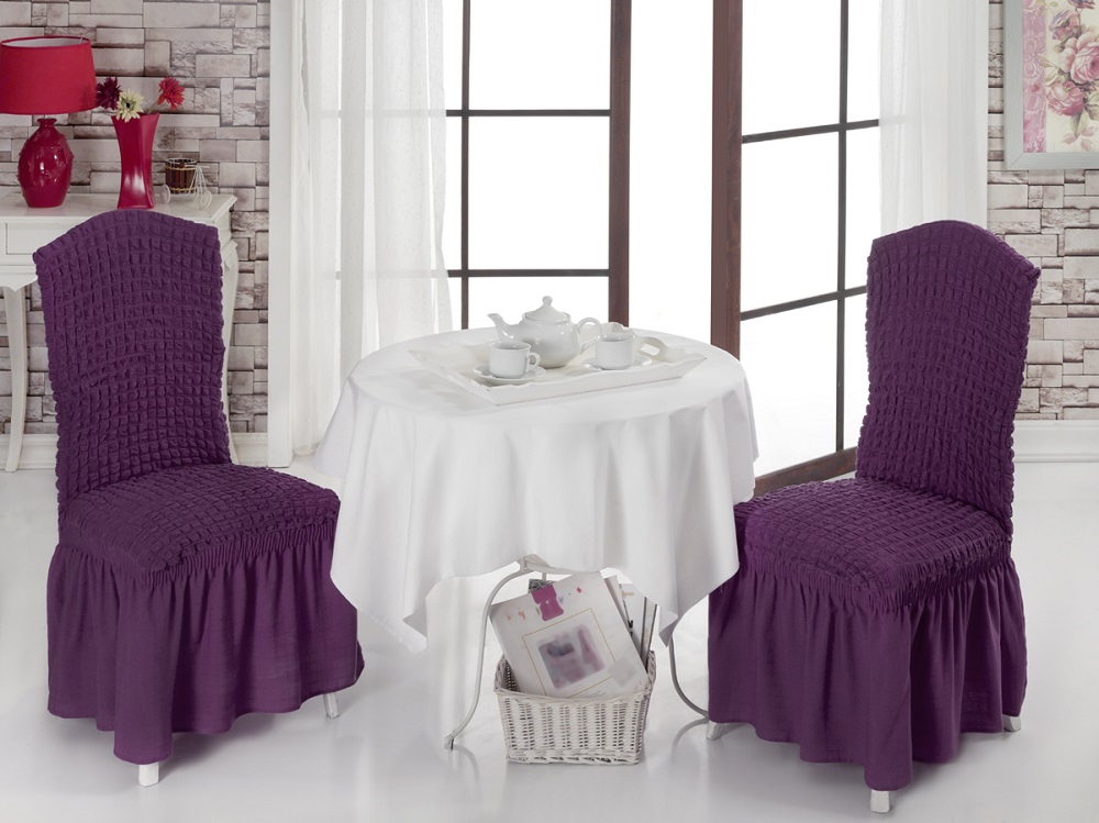 Чехлы на стулья "Карна" с юбкой фиолетовый (2 шт)