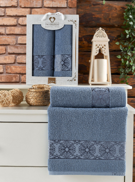 Комплект махровых полотенец Мерзука (50х90 см-1, 70х140 см-1) узор 3 синий