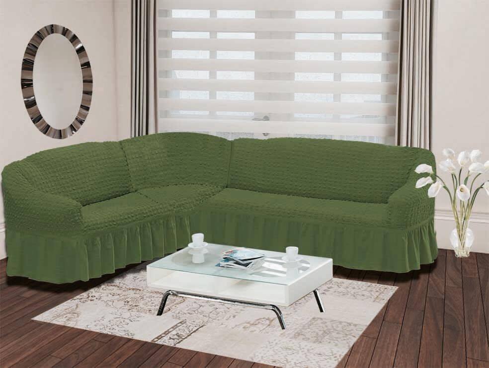 Чехол на угловой диван "Болсен" левый  зелень