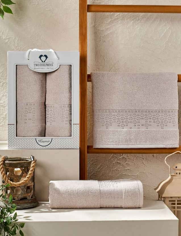 Комплект махровых полотенец Мерзука (50х90 см-1, 70х140 см-1) узор 2 бежевый