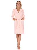 Халат велсофт женский с капюшоном розовый 42 р-р