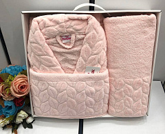 Набор Нурпак халат+2 полотенца (50х90 см;70х140 см)  Нежно розовый