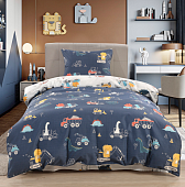 Постельное белье  Софи де Марко сатин 1,5 спальное детск. рисунок  диноленд синий