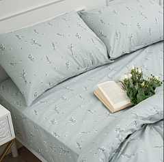 Простыня поплин Премиум на резинке  140*200*20 см Подснежники